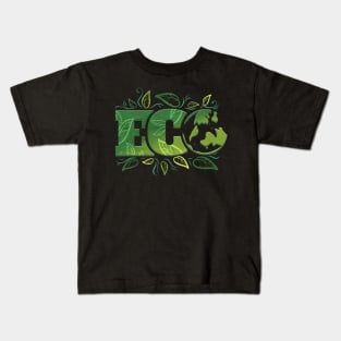 Logo Eco With Earth And Green Leaves For Earth Day Kids T-Shirt